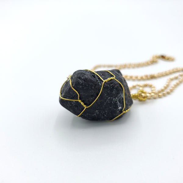Black Tourmaline Raw Stone Gold Necklace