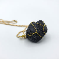 Black Tourmaline Raw Stone Gold Necklace