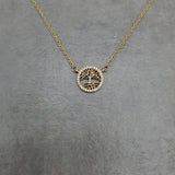 Tree Of Life CZ Circle Gold Necklace