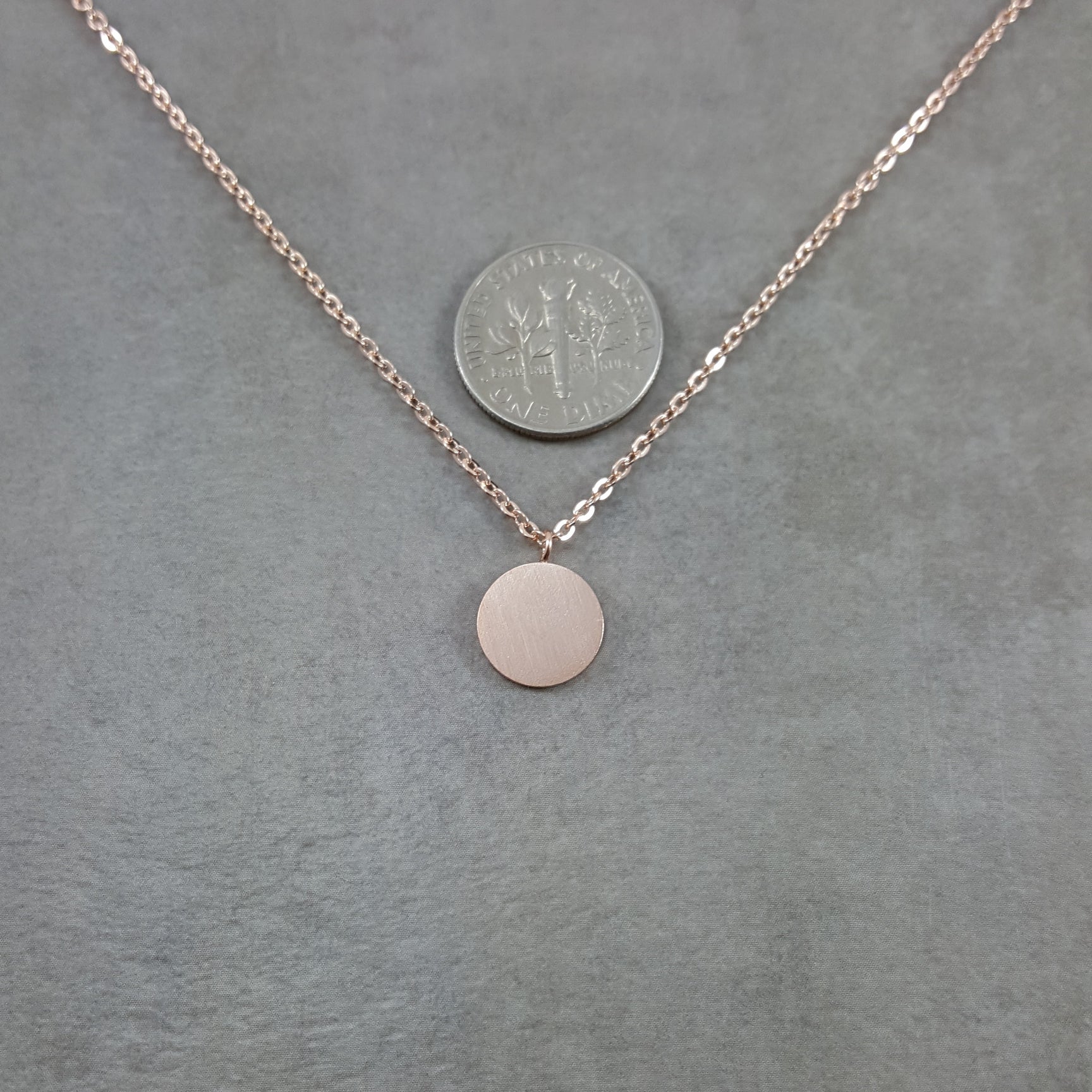Circle Filled Tag Rose Gold Necklace Women's Dainty Disc Round