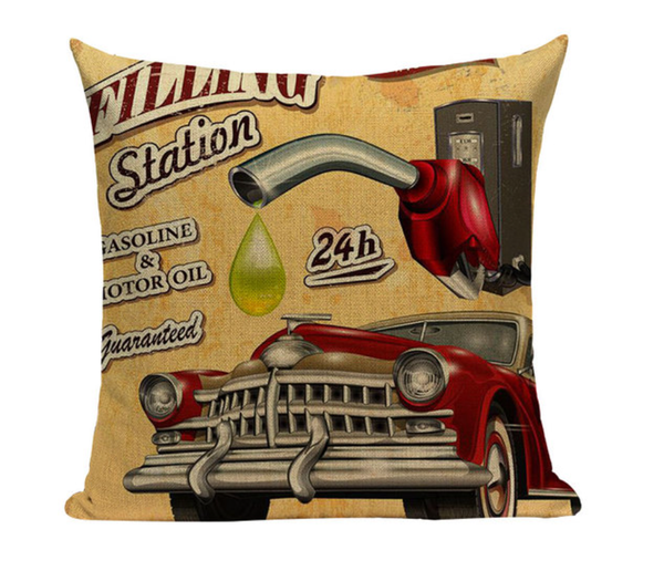 Vintage Car Filling Gas Station Pillow VC12