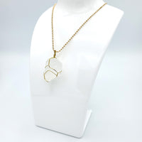 White Crystal Raw Stone Gold Necklace