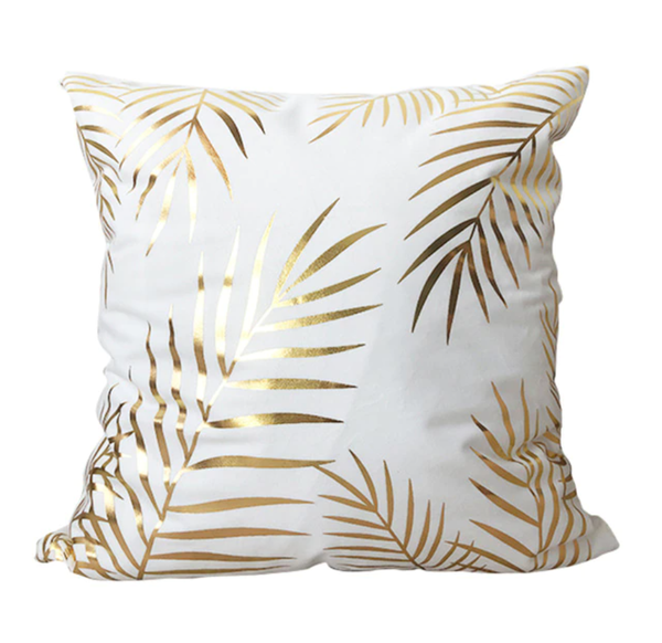 White Gold Leaf Pattern Pillow Cover WG2