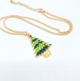 Christmas Tree Colored Gold Necklace