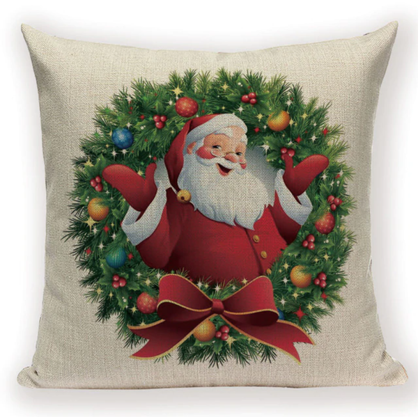 Santa Claus Wreath Pillow Cover X3