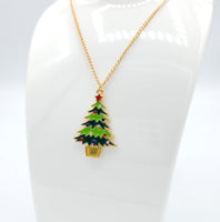 Christmas Tree Colored Gold Necklace